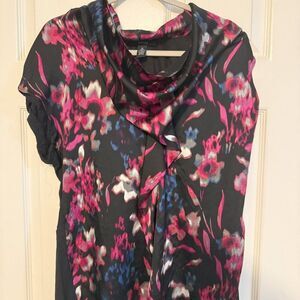 Alfani Satin Floral Blouse – Pink, Blue & Black, Size 12, EUC, Elegant